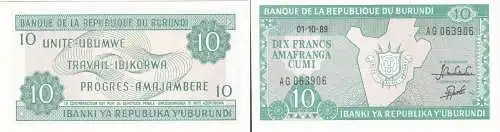 10 Francs Banknote Burundi 1989 bankfrisch UNC (129776)