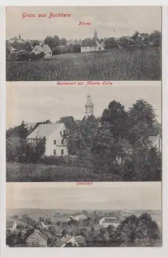 99803 AK Gruss aus Buchheim  Kirche, Restaurant zur Alberts-Eiche, Oberdorf 1908