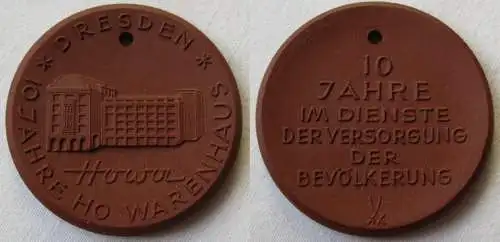 DDR Porzellan Medaille 10 Jahre HO-Warenhaus Dresden HOWA (149715)