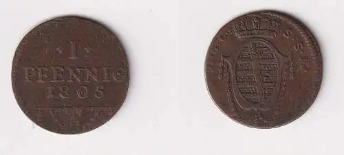 1 Pfennig Kupfer Münze Sachsen Coburg Saalfeld 1805 ss (131354)