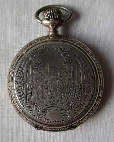 Savonette Taschenuhr Genius aus Silber religiös gestaltetes Gehäuse (135451)