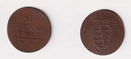 1 Pfennig Kupfer Münze Sachsen Coburg Saalfeld 1822 ss (137040)