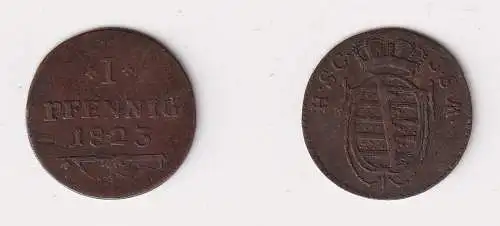 1 Pfennig Kupfer Münze Sachsen Coburg Saalfeld 1823 ss (121938)