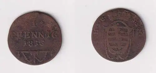 1 Pfennig Kupfer Münze Sachsen Coburg Saalfeld 1815 ss (128729)