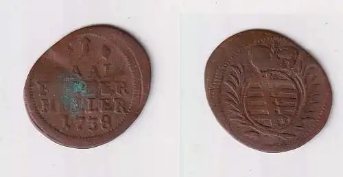 1 Heller Kupfer Münze Sachsen Coburg Saalfeld 1738 ss (127166)