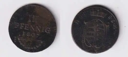 3 Pfennig Kupfer Münze Sachsen Coburg Saalfeld 1807 ss (146539)