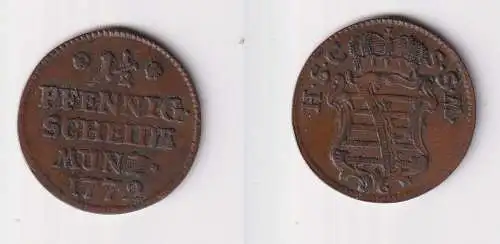 1 Pfennig Kupfer Münze Sachsen Meiningen 1772 ss+ (107827)