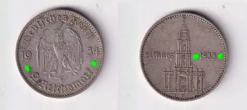 2 Mark Silber Münze 3. Reich Garnisonkirche mit Datum 1934 A Jäger 355 (107709)