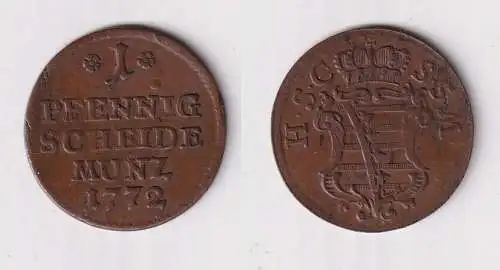 1 Pfennig Kupfer Münze Sachsen Coburg Saalfeld 1772 ss+ (144423)