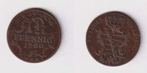 1 1/2 Pfennig Kupfer Münze Sachsen Gotha Altenburg 1760 ss+ (135567)