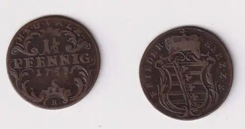 1 1/2 Pfennig Kupfer Münze Sachsen Gotha Altenburg 1753 ss (136325)