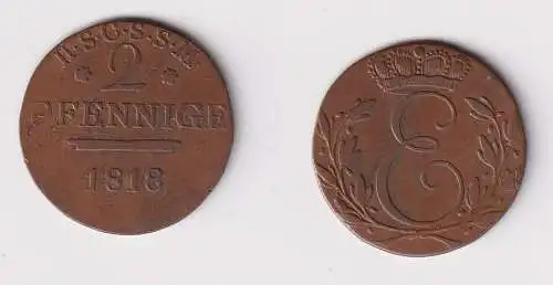 2 Pfennig Kupfer Münze Sachsen Coburg Saalfeld 1818 ss+ (132938)