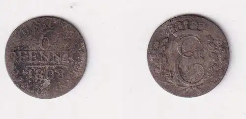 6 Pfennig Billon Münze Sachsen Coburg Saalfeld 1808 s/ss (137610)