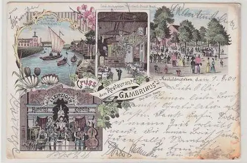 53765 Ak Lithographie Gruß aus Neuhaldensleben Restaurant 1901