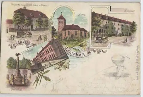 92156 Ak Lithographie Gruß aus Erxleben, Gasthaus, Schule usw. 1898