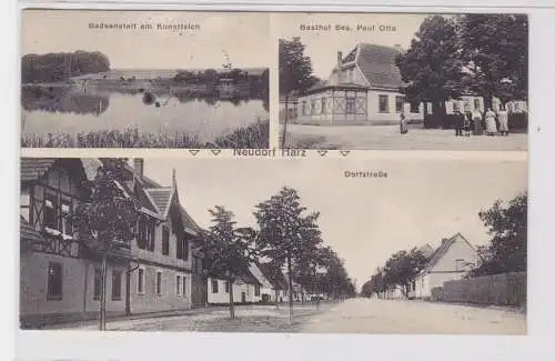 93352 Mehrbild Ak Neudorf Harz Gasthof, Badeanstalt, Dorfstraße 1920