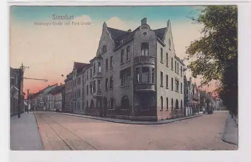 84440 Ak Stassfurt Hecklinger Strasse mit Parkstrasse 1919