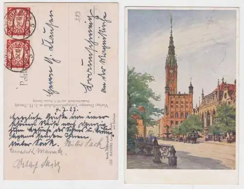 51242 Künstler Ak Danzig langer Markt mit Rathaus 1927