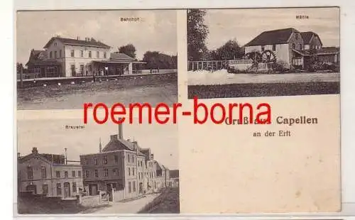 81008 Mehrbild Ak Gruß aus Capellen an der Erft Brauerei, Bahnhof, Mühle um 1915