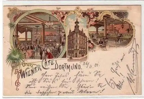 59795 Ak Lithographie Gruß vom Wiener Café Dortmund 1901