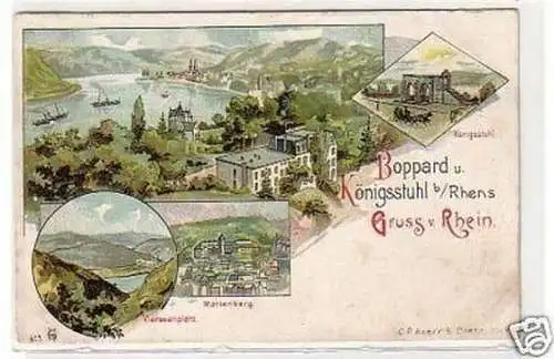 30437 Ak Lithographie Gruß vom Rhein Boppard um 1900