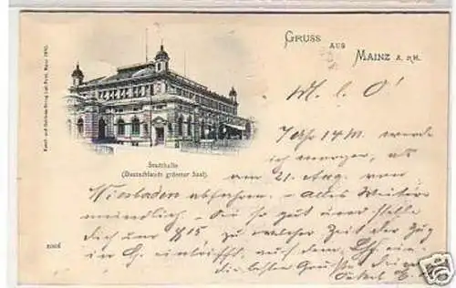 24857 Ak Gruß aus Mainz am Rhein Stadthalle 1898