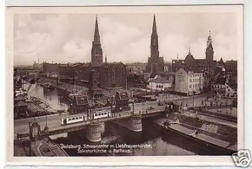 24981 Ak Duisburg Schwanentor und Rathaus 1940