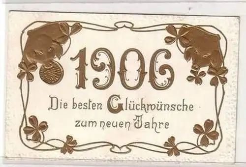 52721 Neujahrs Präge Ak 2 Glücksschweine und Jahreszahl 1906