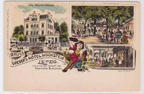 88219 Ak Lithographie Gruß aus Webers Hotel Hochstein Leipzig um 1900