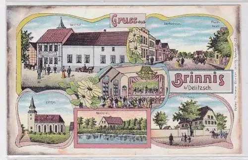 90215 Ak Lithographie Gruß aus Brinnis bei Delitzsch Gasthof usw. 1912