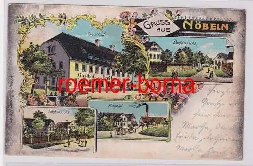 82253 Ak Lithografie Gruss aus Nöbeln Gasthof, Ziegelei, Dorfansicht 1910