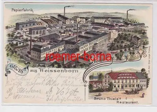 85693 Ak Lithographie Gruß aus Weissenborn Restaurant und Papierfabrik 1903