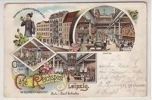 30/110 Ak Lithografie Leipzig Café Reichspost 1902