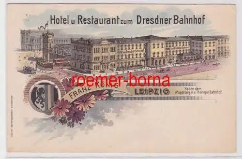 87782 Ak Lithographie Leipzig Hotel & Restaurant zum Dresdner Bahnhof 1900