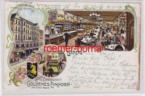 87472 Ak Lithographie Leipzig Hotel & Restaurant goldenes Einhorn 1908