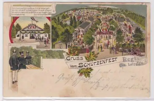 95234 Ak Lithographie Gruß vom Schützenfest Regis Bezirk Leipzig 1909