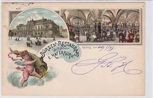 85514 Ak Lithographie Gruß aus Leipzig Börsen Restaurant 1897