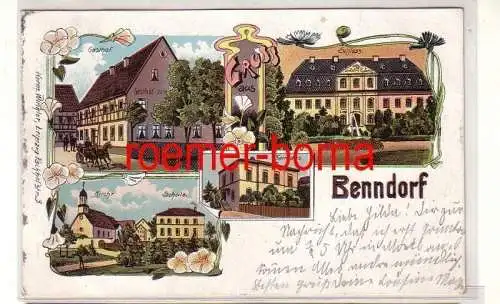 66845 Ak Lithographie Gruss aus Benndorf Gasthof, Schloss, Pfarrhaus usw. 1907