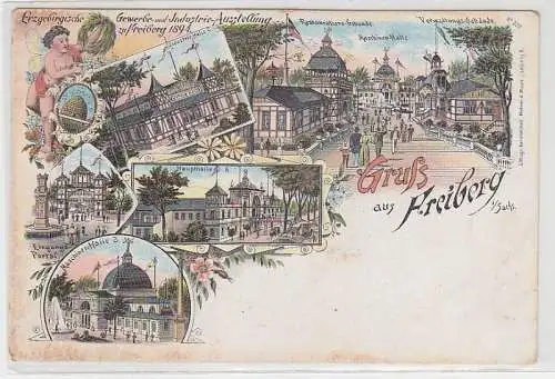 68570 Ak Lithographie Gruß aus Freiberg Erzgebirgische Gewerbeausstellung 1894