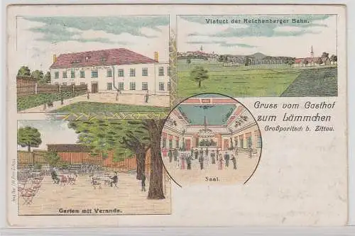 69588 Ak Lithographie Gruß aus Großporitsch bei Zittau Gasthof 1907