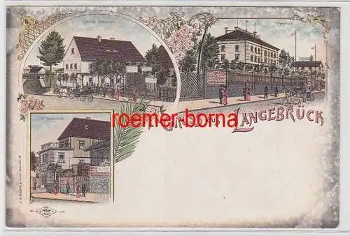 71872 Ak Lithografie Gruss aus Langebrück Hennig´s Restaurant um 1900