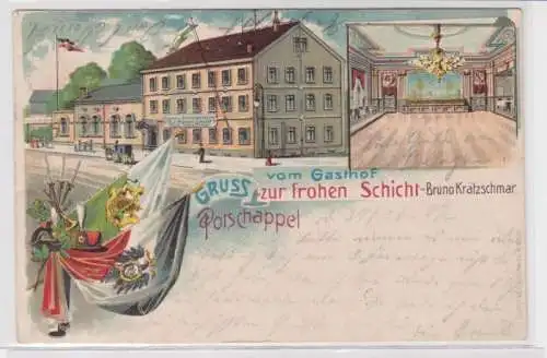 89061 Ak Lithographie Gruß vom Gasthof zur frohen Schicht Potschappel 1902