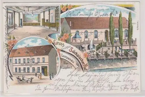 98531 Ak Lithographie Gruss vom Hotel sächsischer Hof Lunzenau 1900