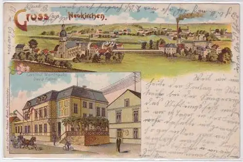 86282 Ak Lithographie Gruß aus Neukirchen Gasthof Weintraube 1900