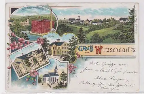 93566 Ak Lithographie Gruß aus Witzschdorf i.S. Nähfadenfabrik usw. 1906