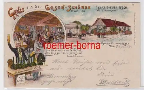 86820 Ak Lithographie Gruß aus der Gosen-Schänke Leipzig Eutritzsch 1904