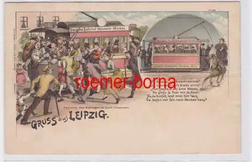 87274 Ak Lithographie Gruß aus Leipzig elektrische Strassenbahn 1897