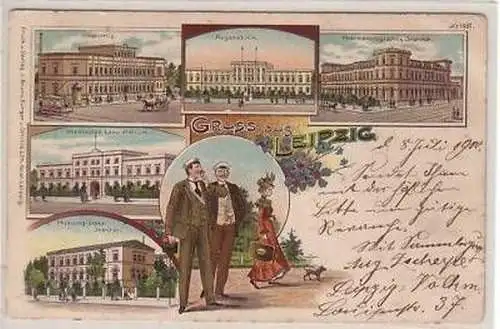 9/8 Ak Lithographie Gruß aus Leipzig Kliniken 1900