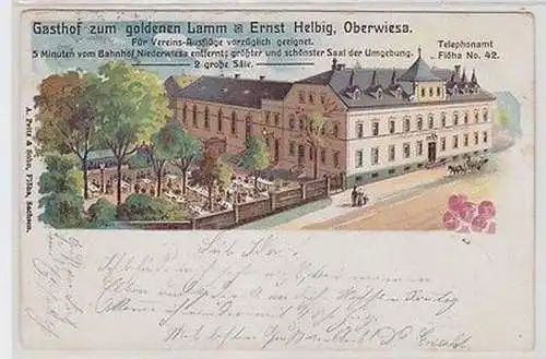 64618 Ak Lithographie Gasthof zum goldenen Lamm Oberwiesa 1906