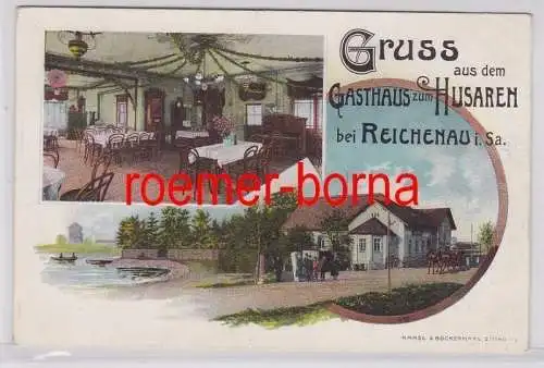 69842 Ak Gruß aus dem Gasthaus zum Husaren bei Reichenau in Sa. 1906